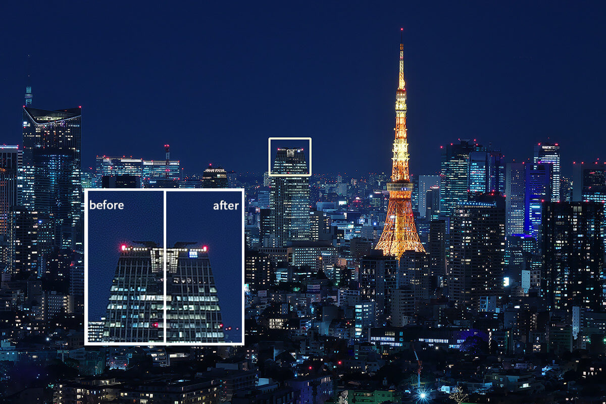 Noise reduction and saturation for nightscapes, and black-level compositing are performed.This mode allows you to create a long-exposure, beautiful night scenes from multiple images taken hand-held shooting.