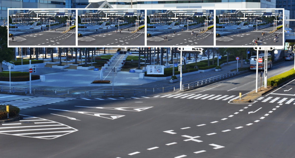 Removes moving subjects from multiple images of the same shooting scene and combines the result into a single image.