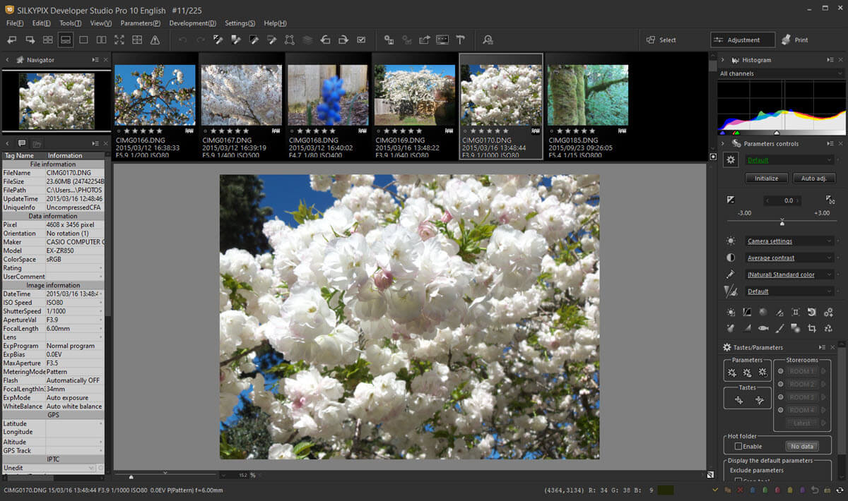 A dedicated workspace for working with SILKYPIX photo adjustment tools.