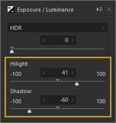 Highlight Slider in the Exposure / Luminance Panel