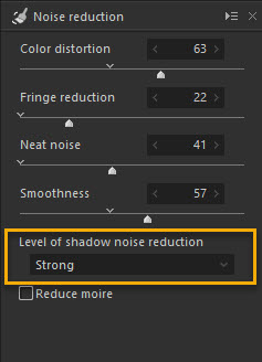 Level of Shadow Noise Reduction Option in Noise Reduction Tool