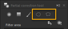 Two new options for area selection in the Partial Correction Tool include a curved shape and a polygon shape.