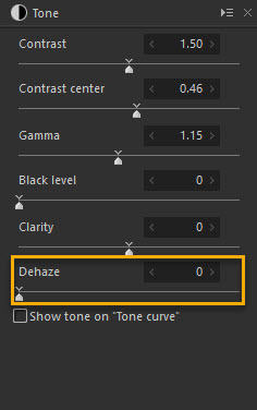Dehaze Slider in the SILKYPIX series Tone Panel